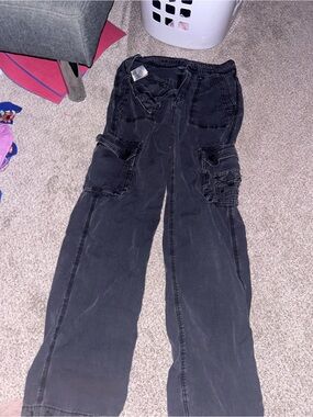 American Eagle Washed Gray Utility Pants with Stitch Detailing